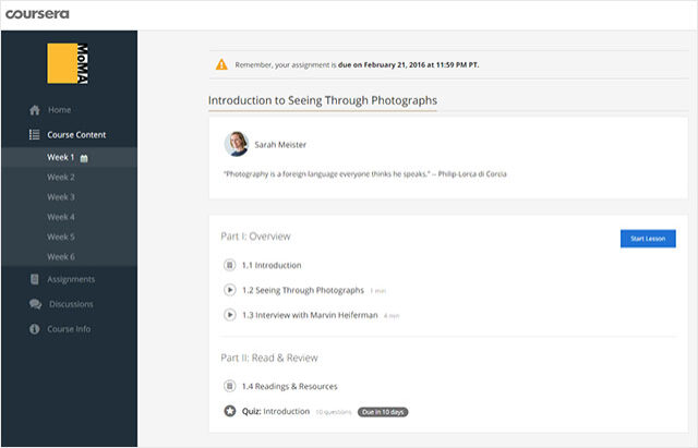 Capture d'écran du cours sur Coursera