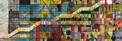 Centre Pompidou, 4e arrondissement (2016) / Aquarelle, encre et gouache sur papier / © Brecht Evens, courtesy Galerie Martel