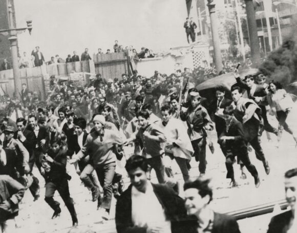 Film Still from “Los Adventureros’ Plaza Bolivar, Bogota, 1968. A movie that imagined a revolution in South America. Directed by Lewis Gilbert starring Olivia De Havaland and Charles Asnavor etc. Copyright free*