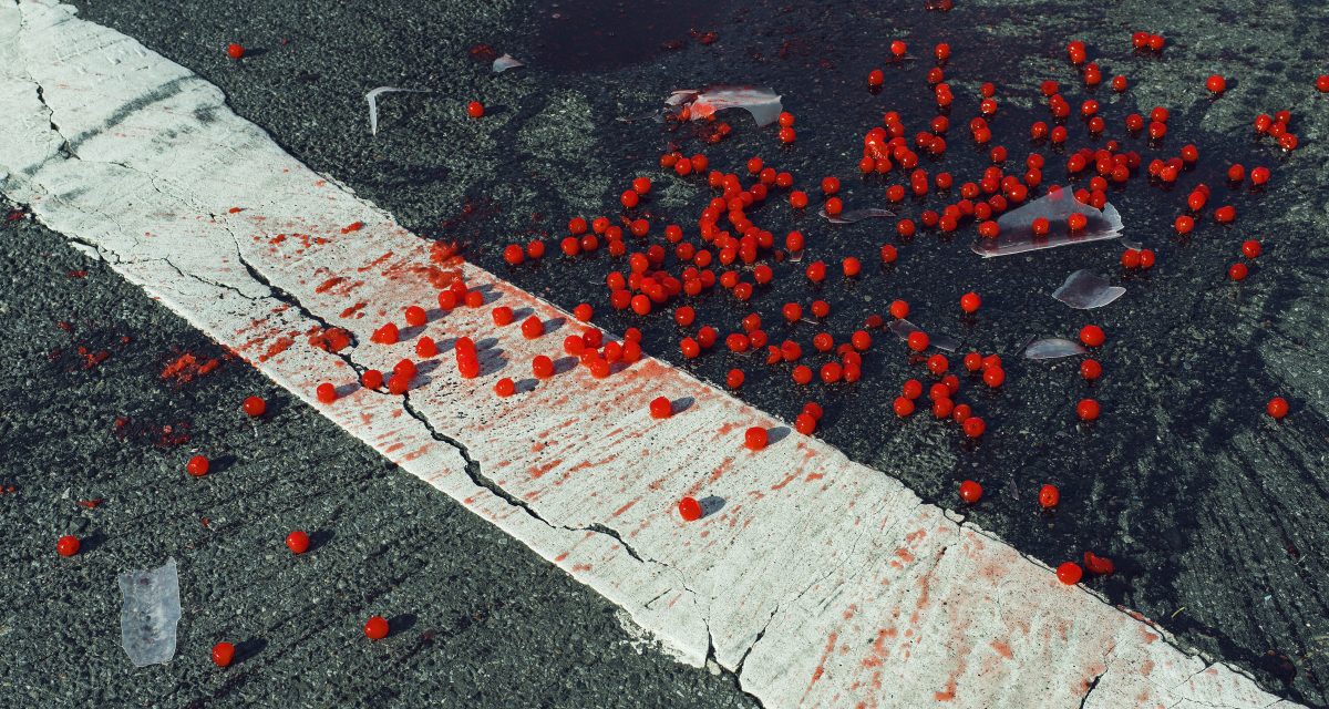 Cherries spilled on crosswalk, New York City, USA, 2014 © Christopher Anderson / Magnum Photos