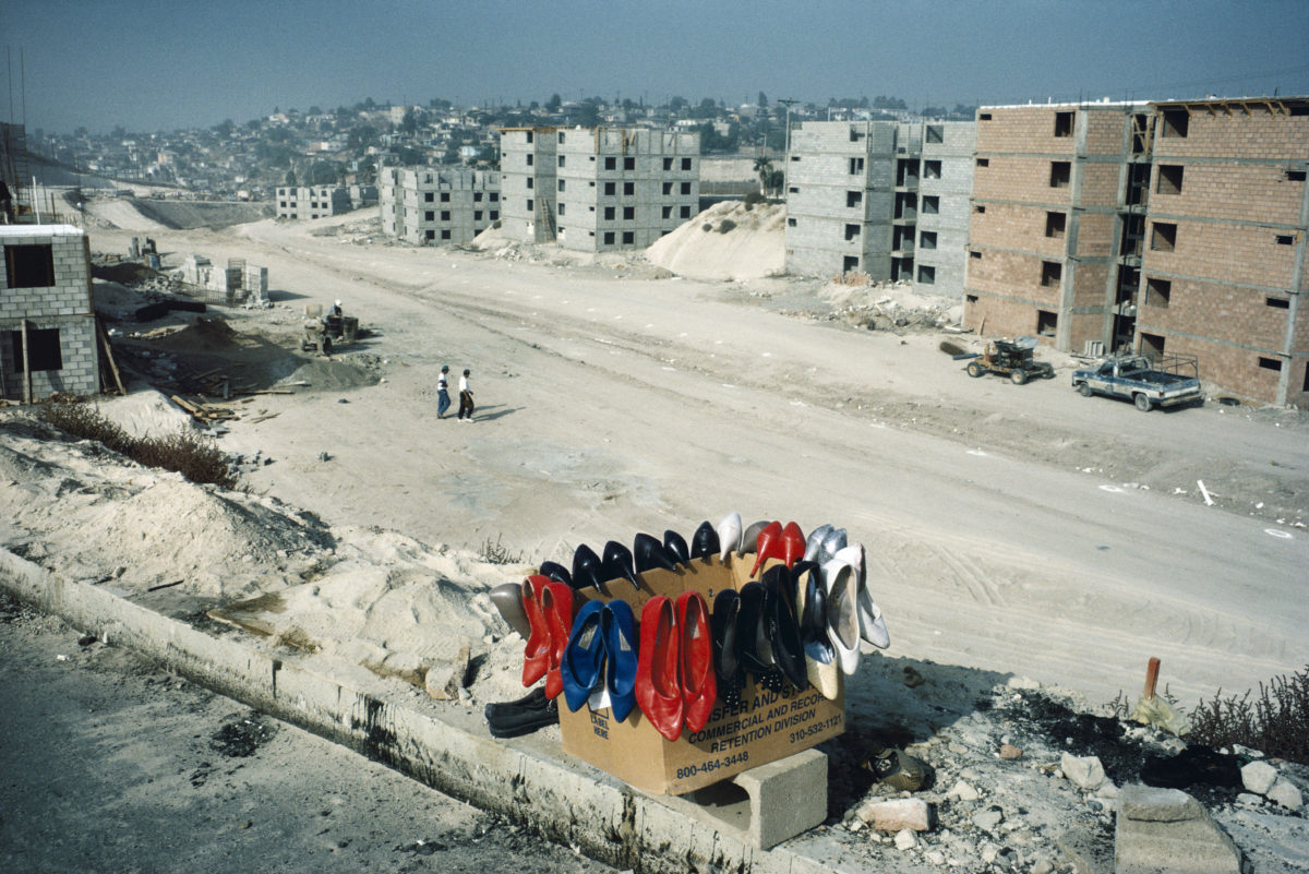 Outskirts of Tijuana, B.C. 1995. Maquilla worker housing being built.