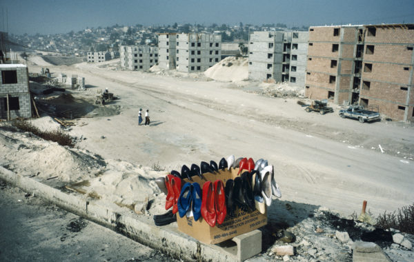 Outskirts of Tijuana, B.C. 1995. Maquilla worker housing being built.