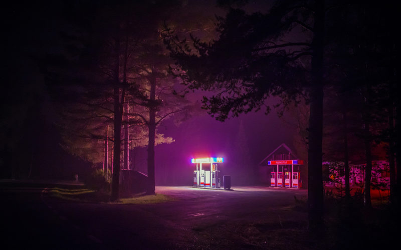 Petrol station at night