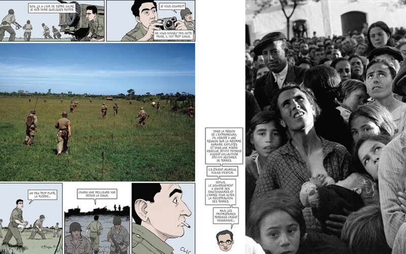à g. © Robert Capa © International Center of Photography/ Magnum Photos, à d. © Henri Cartier-Bresson © Fondation Henri Cartier- Bresson/Magnum Photos