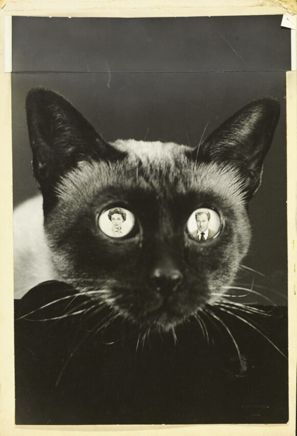 ERWIN BLUMENFELD, Rex Harrison and Lilli Palmer superimposed on the eyes of a Siamese cat, 1950, Vogue © Condé Nast